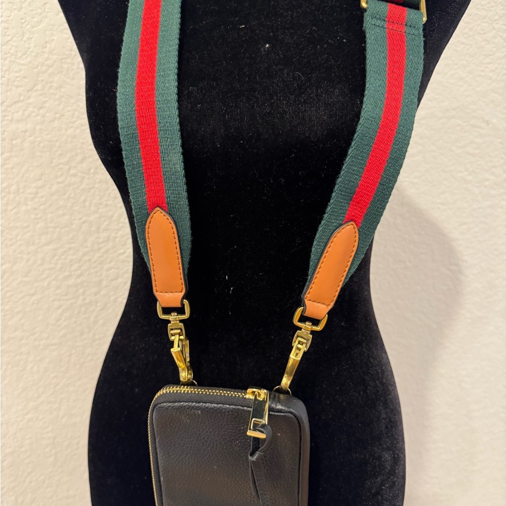 Bandolier Black Belt Bag with Red and Green Striped Strap